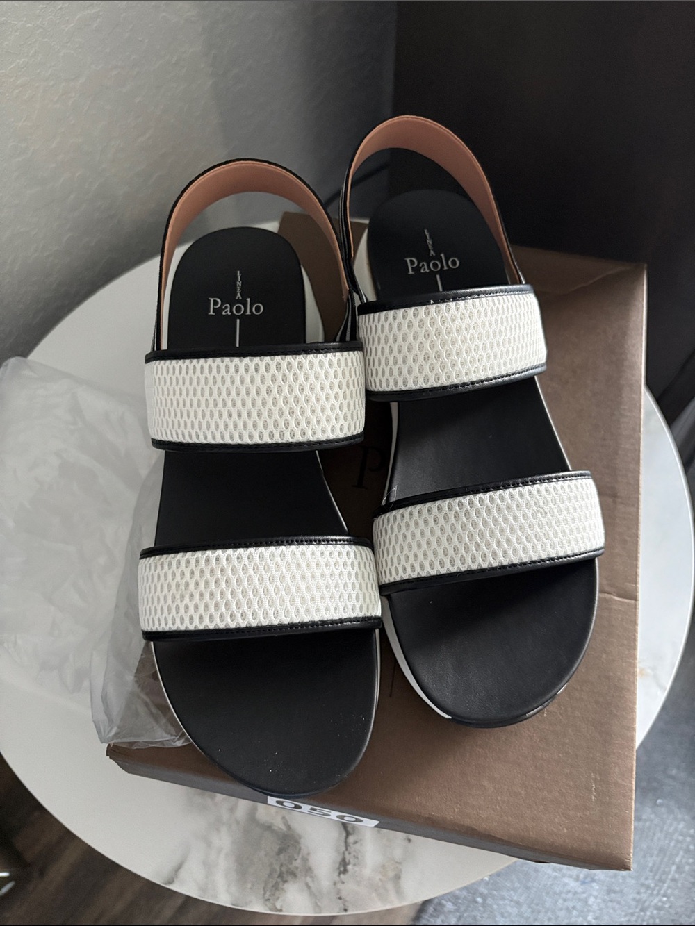 Paolo Black and White Mesh Double-Strap Sandals